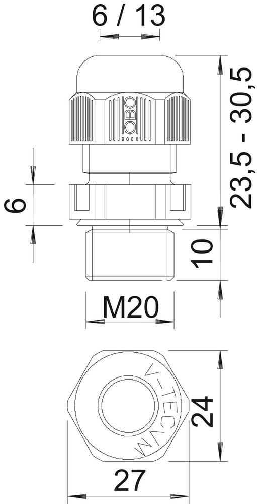 M20 IP68 V-TEC Cable Gland With Strain Relief - 2022847 [10 Pieces]