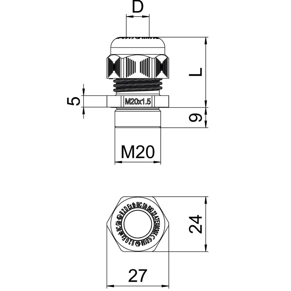 Ex-Zertifizierte M20 Polyamid Kabeldurchführung Ip68 - 2050323 [5 Stück]