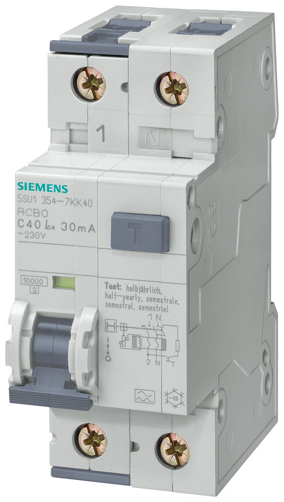 Siemens 6A RCBO Fehlerstromschutzschalter 30mA Typ A 10kA - 5SU13547KK06