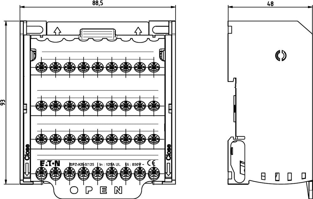 Eaton 4 Poliger Anschlussblock 125A DIN Schienenmontage - 102718