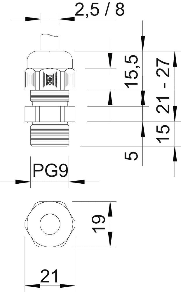 PG9 Industrielle Kabeldurchführung Mit Verlängertem Gewinde IP68 - 2024187 [10 Stück]