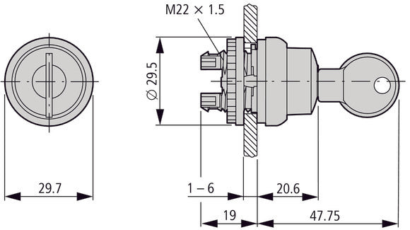 Eaton RMQ-Titan 2-Positionen Schlüsselschalter Mit Feder-Rückführung - 111790