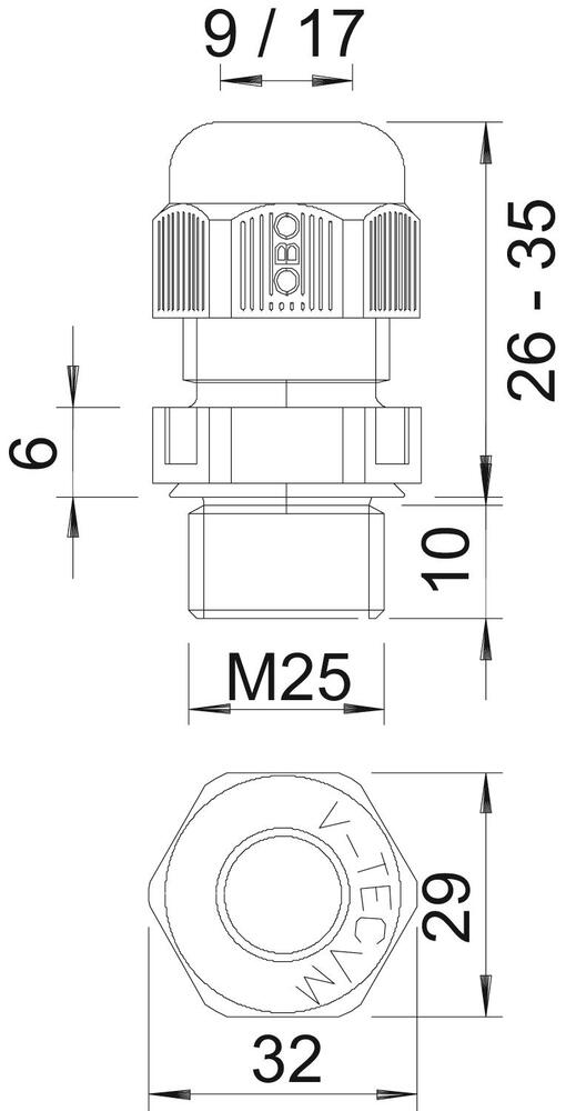 OBO V-Tec M25 Ip68 Kabelverschraubung Mit Zugentlastung - 2022868 [5 Stück]