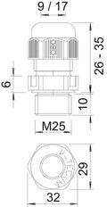 M25 IP68 Metric Cable Gland With Strain Relief - 2022889 [5 Pieces]