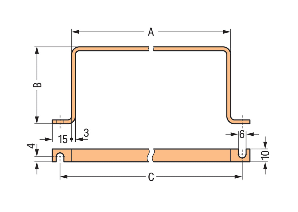 WAGO U-Förmige Kupferbusbar 10x3mm Für 5 IO-Module - 790-190 [25 Stück]
