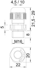 M16 Metrische Kabeldurchführung IP68 Mit Zugentlastung - 2022864 [10 Stück]