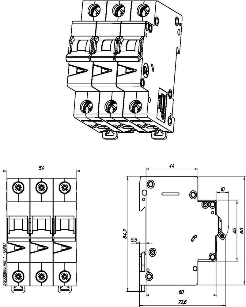 Eaton 3 Poliger MCB Leistungsschalter 2A B-Kurve 15kA - 278835
