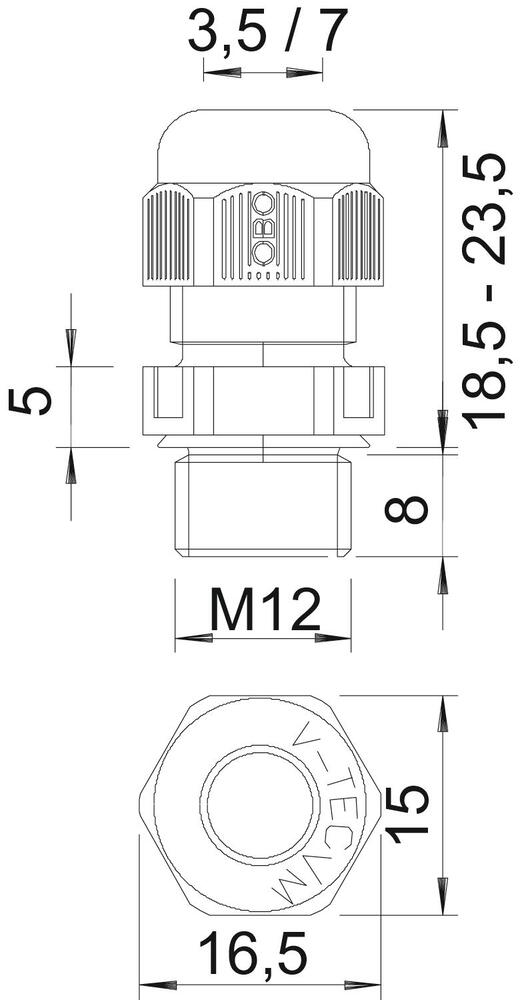 OBO V-Tec M12 IP68 Kabeldurchführung Mit Zugentlastung - 2022843 [10 Stück]