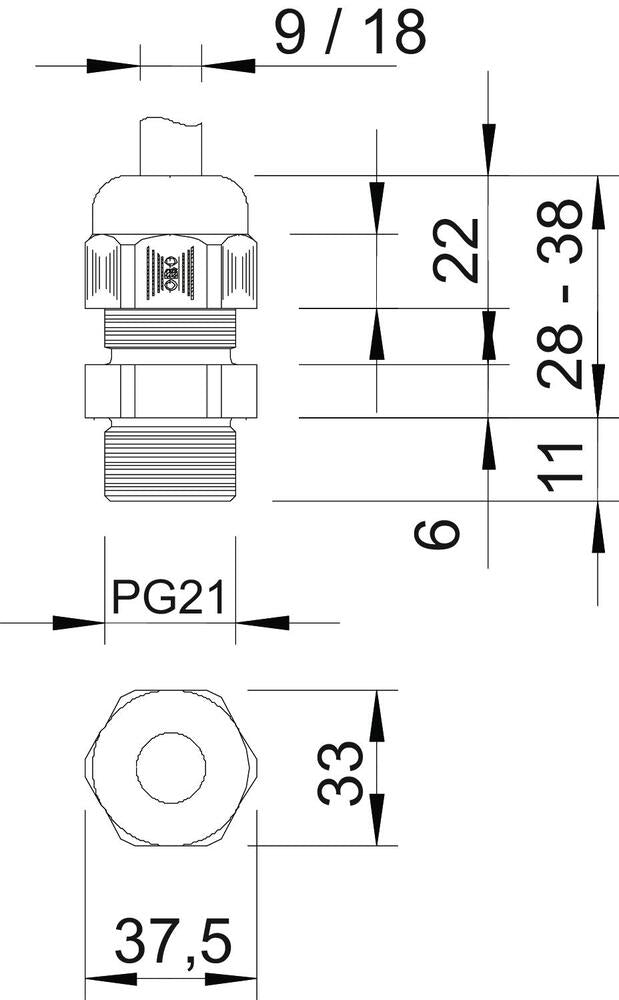 IP68 PG21 Kabelverschraubung Mit Zugentlastung Silbergrau - 2022664 [5 Stück]