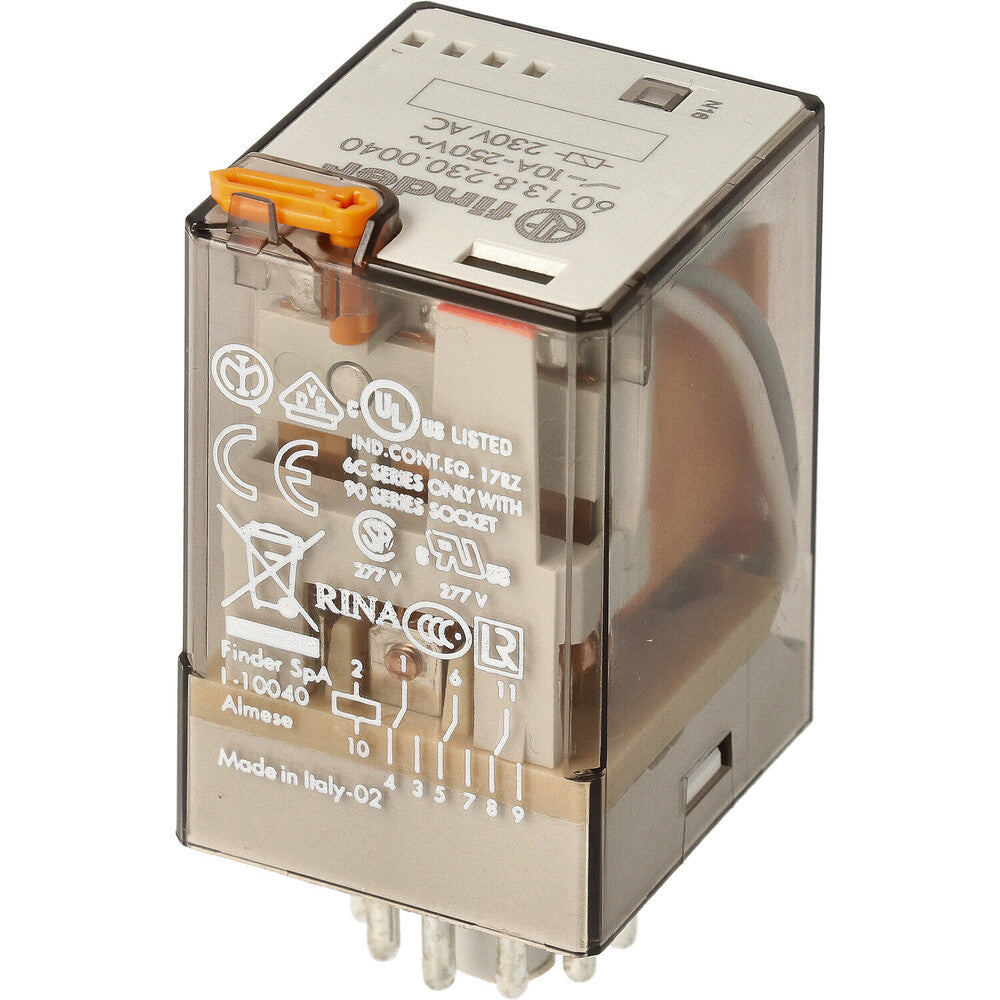 Finder 3-Poliges Industrielles Relais 10A 230VAC Mit Testtaste - 60.13.8.230.0040