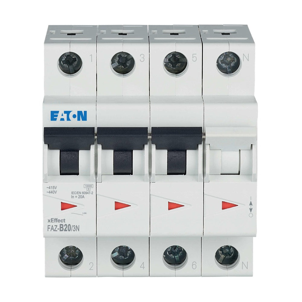 Eaton FAZ 3P+N MCB Circuit Breaker 20A B-Curve 15kA - 278950