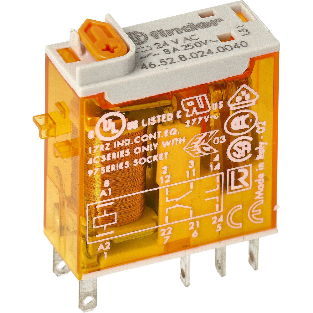Finder Industrielles Mini-Relais 2CO 8A 24VAC Mit Testtaste - 46.52.8.024.0040