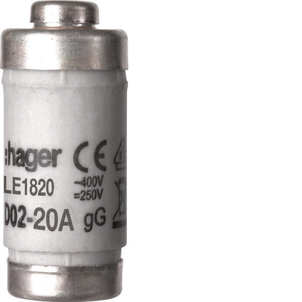 Hager D02 Sicherungseinsatz 20A 400V Mit Anzeige - LE1820 [5 Stück]