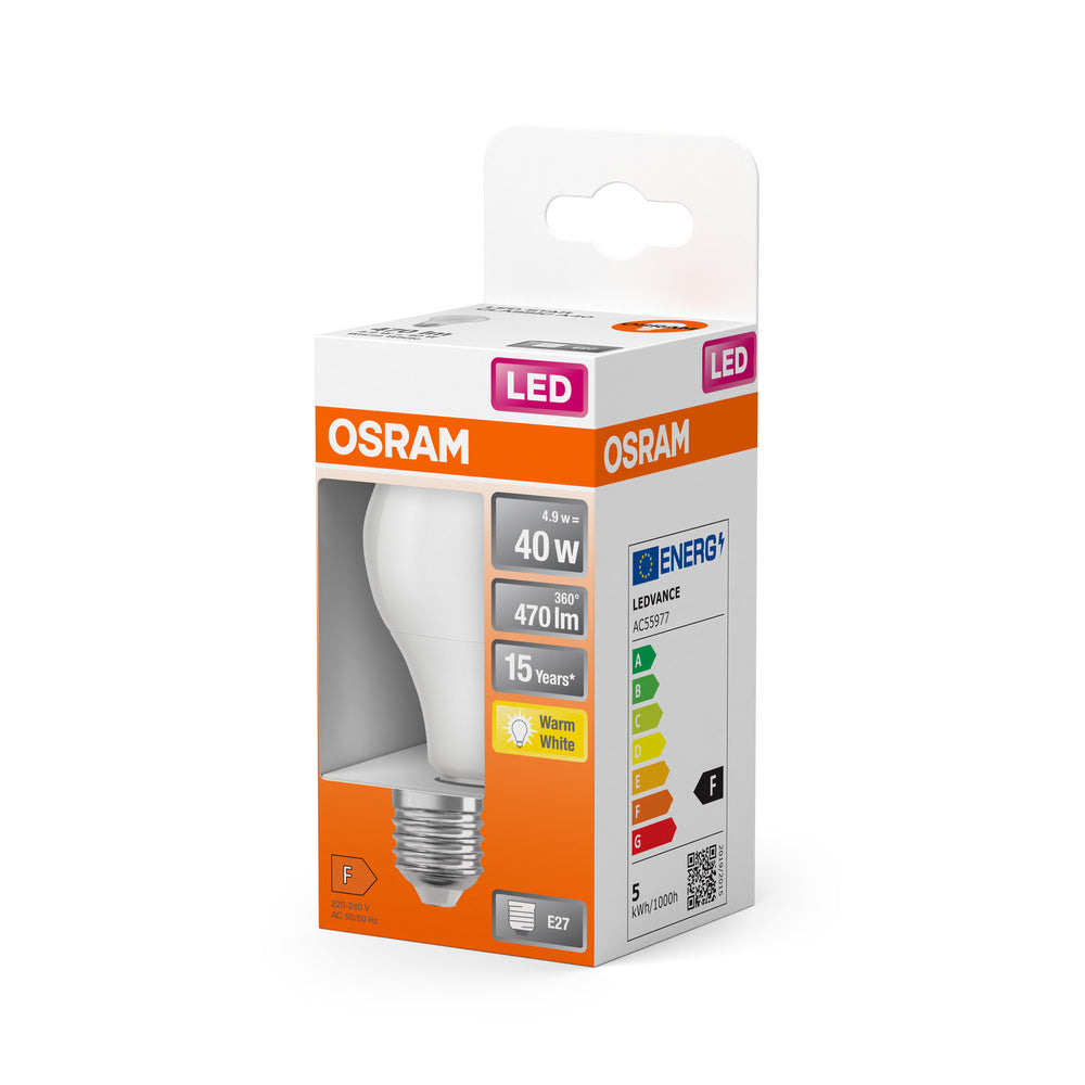 OSRAM LED Classic A40 E27 4.9W 2700K Mattierte Glühbirne - 4058075127319 [2 Stück]
