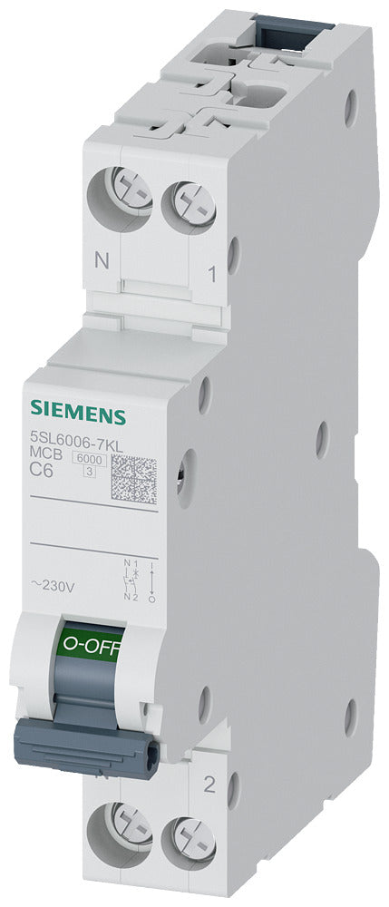 Siemens 5SL6 C6A Sicherungsautomat 230V 6kA 1P+N - 5SL60067KL
