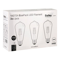 Bailey EcoPack 3x LED Filament ST64 E27 4W Gold 2200K - 142724 [3 Pieces]