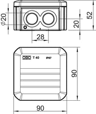 OBO IP67 Verbindungsdose Mit M20 Eingängen 90x90x52mm - 2007901