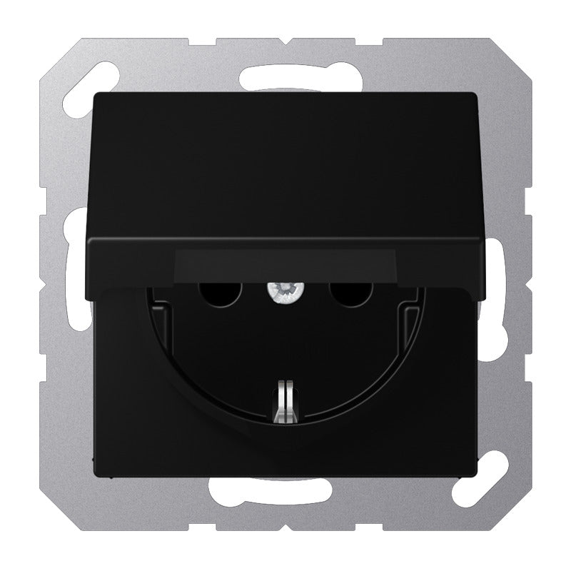 Jung A500 Wandsteckdose Mit Abdeckung IP44 16A Schwarz - A1520NBFKIKLSWM