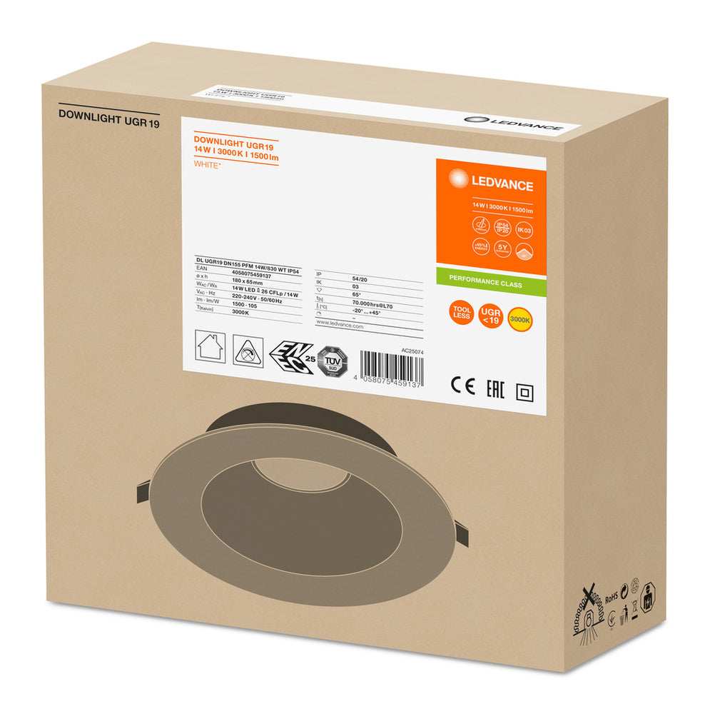 Niedrig Blendendes LED Einbauleuchte UGR19 DN155 14W IP54 - 4058075459137