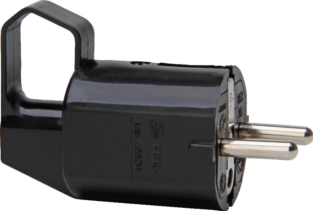 Rechtwinkliger Geerdeter Stecker CEE 7/VII Mit Zugring Schwarz - 170315005 [10 Stück]