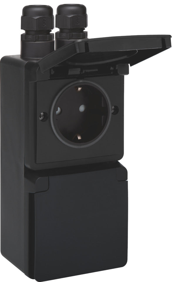 Niko Hydro IP55 Doppelte Vertikale Oberflächensteckdose 16A 250V Schwarz - 761-37835