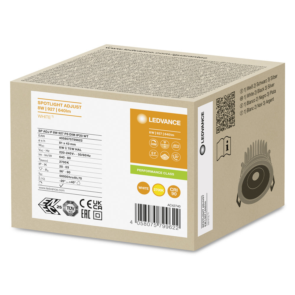 Ledvance 8W Einstellbarer Led Spot Licht 927 Dimmbar Weiß - 4058075799622