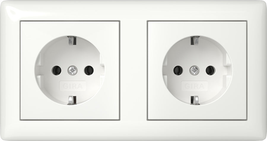 Gira System 55 Double Socket Outlet Pure White Glossy - 492503