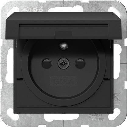 Gira System 55 Safety Plus Socket With Hinged Cover Black Matt - 4488005