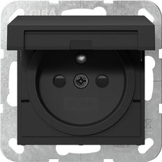 Gira System 55 Safety Plus Socket With Hinged Cover Black Matt - 4488005