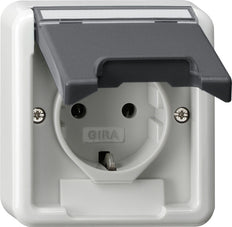 Gira IP44 Aufputz SCHUKO Steckdose Mit Scharnierabdeckung Grau - 445035