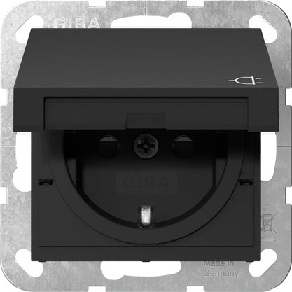 Gira System 55 Schuko Steckdose Mit Sicherheitsabdeckung Schwarz Matt - 4414005