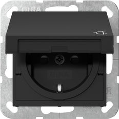 Gira System 55 Schuko Steckdose Mit Sicherheitsabdeckung Schwarz Matt - 4414005