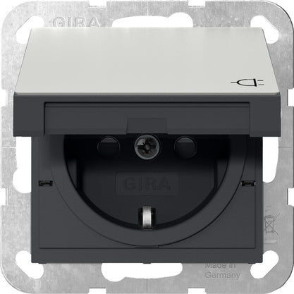 Gira System 55 Edelstahl Schuko Steckdose Mit Abdeckung - 4414600
