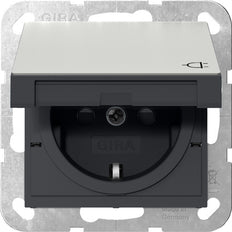 Gira System 55 Edelstahl Schuko Steckdose Mit Abdeckung - 4414600