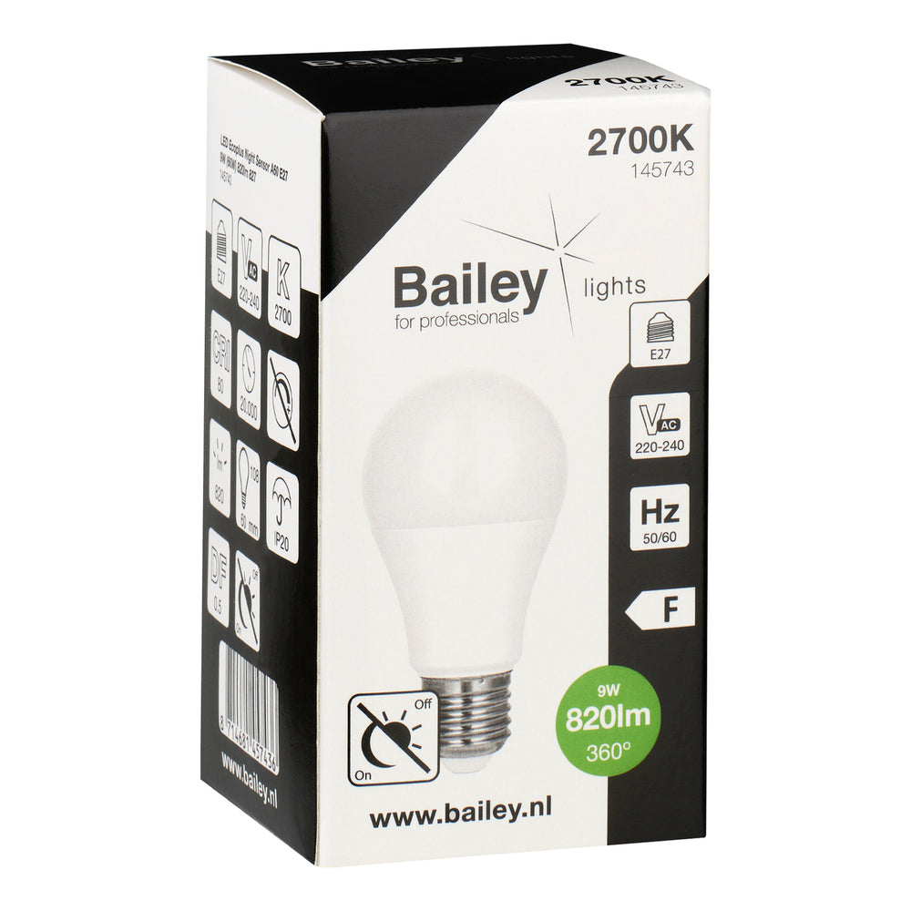 Bailey Led A60 E27 Nacht Sensor Glühbirne 9W 820lm 2700K - 145743 [2 Stück]