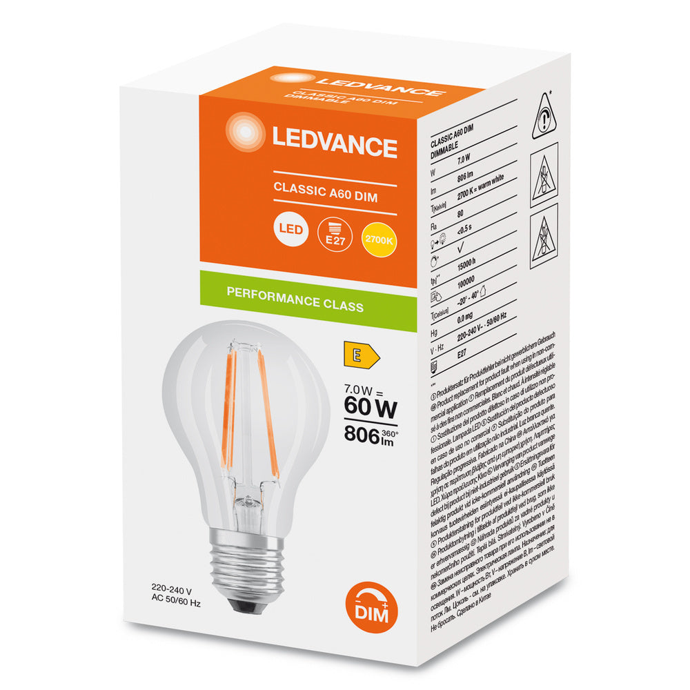 Dimmbares Led Classic A19 7W E27 827 Klarer Filament - 4099854054396