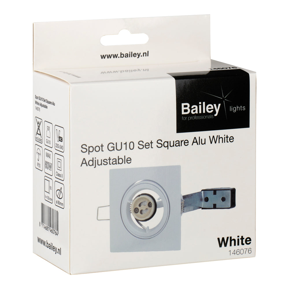 Verstellbares Quadratisches GU10 Einbau-Spotlicht Weiß Aluminium - 146076