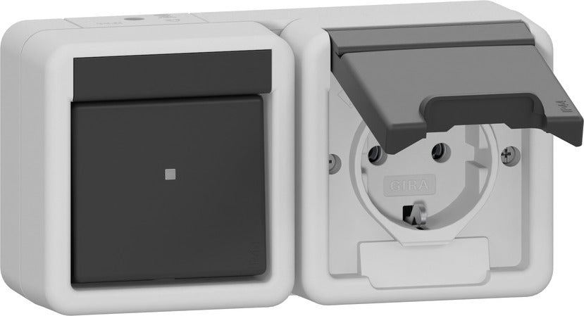 Gira 417730 Horizontal Switch Socket Combo IP44 Gray - 417730