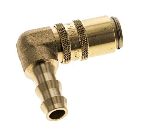 Messing DN 6 Formkupplung Muffe 9,5 mm Schlauchsäule Doppelabsperrung 90-deg