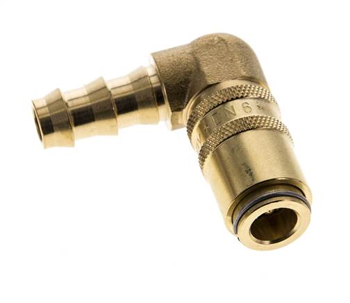 Messing DN 6 Formkupplung Muffe 9,5 mm Schlauchsäule Doppelabsperrung 90-deg