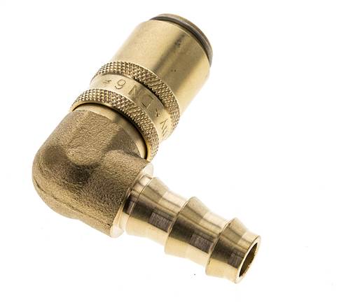 Messing DN 6 Formkupplung Muffe 9,5 mm Schlauchsäule Doppelabsperrung 90-deg
