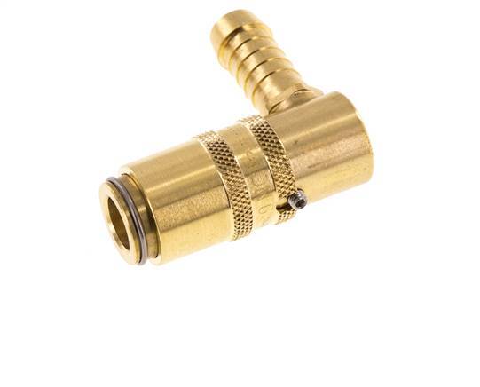 Brass DN 6 Mold Coupling Socket 9 mm Hose Pillar Unlocking Protection Double Shut-Off 90-deg