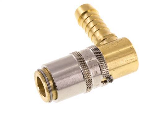 Brass DN 6 Mold Coupling Socket 9 mm Hose Pillar Unlocking Protection 90-deg