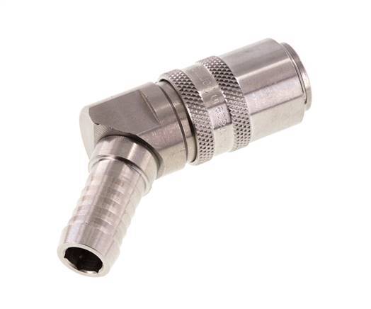 Stainless Steel DN 9 Mold Coupling Socket 13 mm Hose Pillar 45-deg