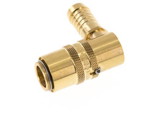 Brass DN 9 Mold Coupling Socket 13 mm Hose Pillar Unlocking Protection Double Shut-Off 90-deg