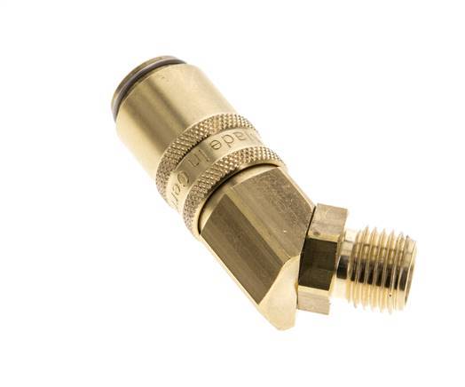 Brass DN 6 Mold Coupling Socket G 1/4 inch Male Threads Double Shut-Off 45-deg