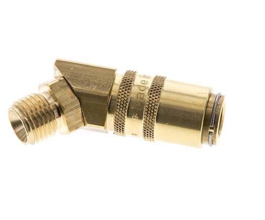 Brass DN 6 Mold Coupling Socket G 1/4 inch Male Threads Double Shut-Off 45-deg