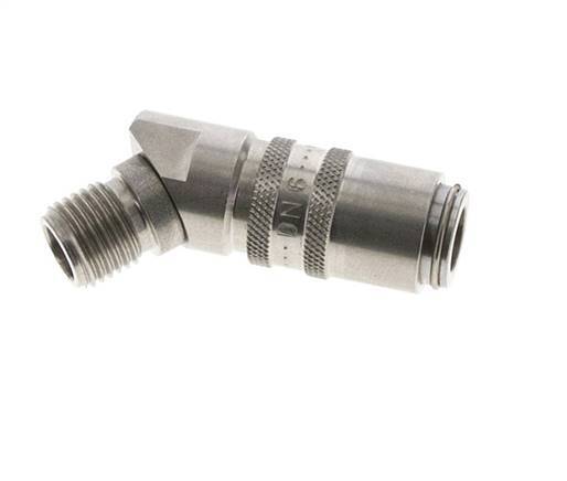 Stainless Steel DN 6 Mold Coupling Socket G 1/4 inch Male Threads Double Shut-Off 45-deg