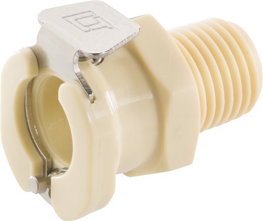 PP DN 6.4 Linktech-Kupplung Muffe 1/4 Zoll NPT-Außengewinde Doppelabsperrung Beige 40 Serie