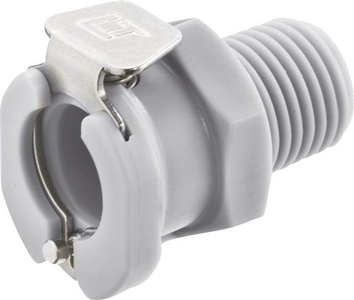 PP DN 6,4 Linktech-Kupplung Muffe 1/4 Zoll NPT-Außengewinde Doppelabsperrung Grau Serie 40